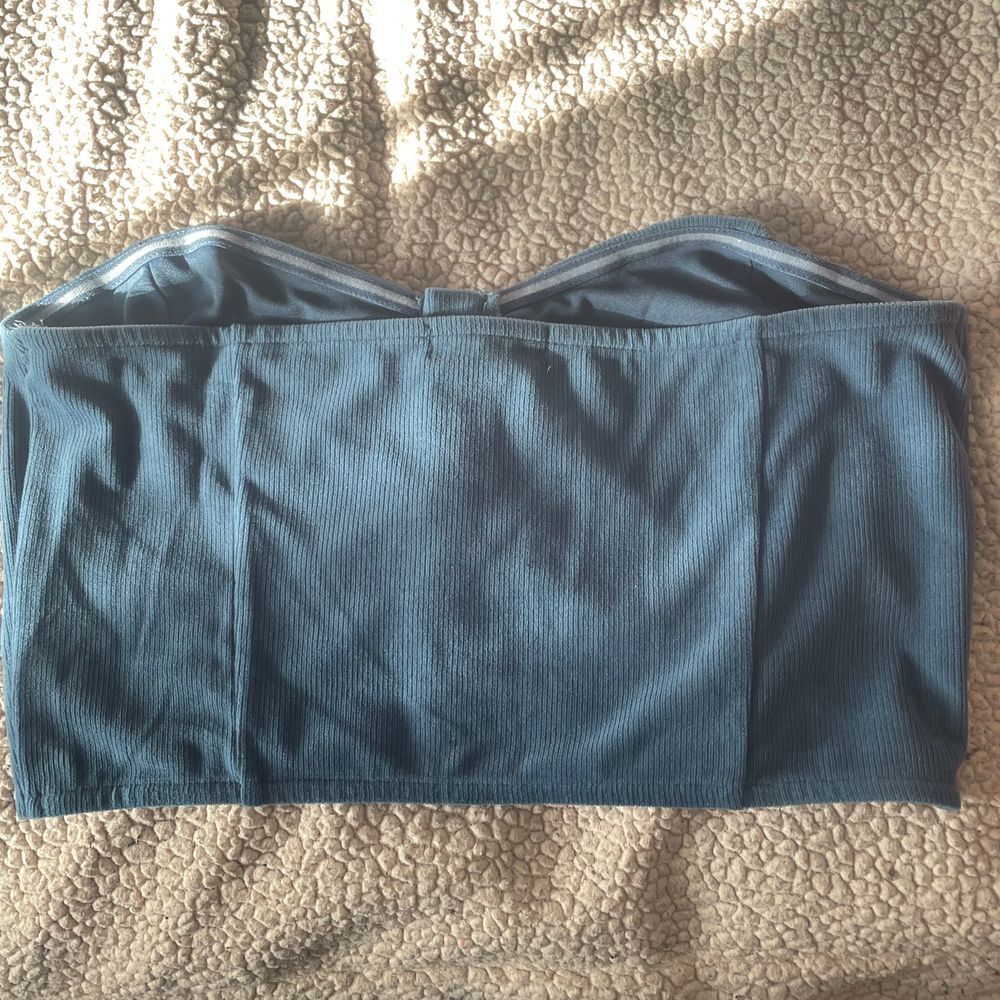 Little lie Vintage Style Blue Corduroy Bustier Crop Top with Hook Front Closure - Picture 5 of 12
